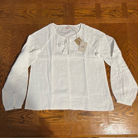 NEW Faherty Celina Puff Sleeve Organic Cotton Blouse in White Sz XS Boho - Picture 4 of 14